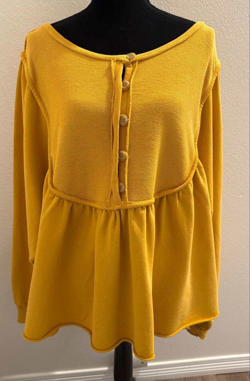 NWT Free People About A Girl Pullover Goldenrod Yellow Peplum Henley Size Large